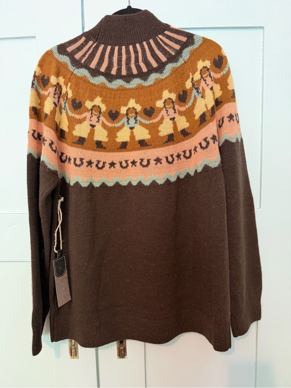 Double D Ranch Brown Fair Isle Turtleneck Sweater with Pink & Mustard Accents - Picture 2 of 5